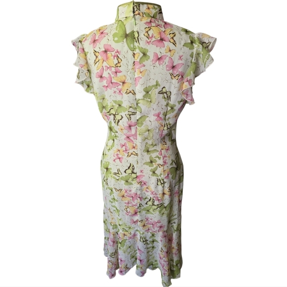 Vintage Y2k Asymetrical Asian Style Butterfly Print Flutter Sleeved Dress - Picture 6 of 8